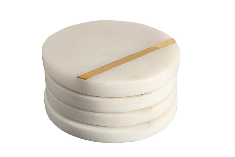 GoCraft Handcrafted White Marble Coasters with Brass Lining â€“ Set of 4 â€“ Decorative Drink Coasters for Coffee, Wine Glasses, Beverages, and Barware â€“ Durable and Elegant for Home & Office - Image 3